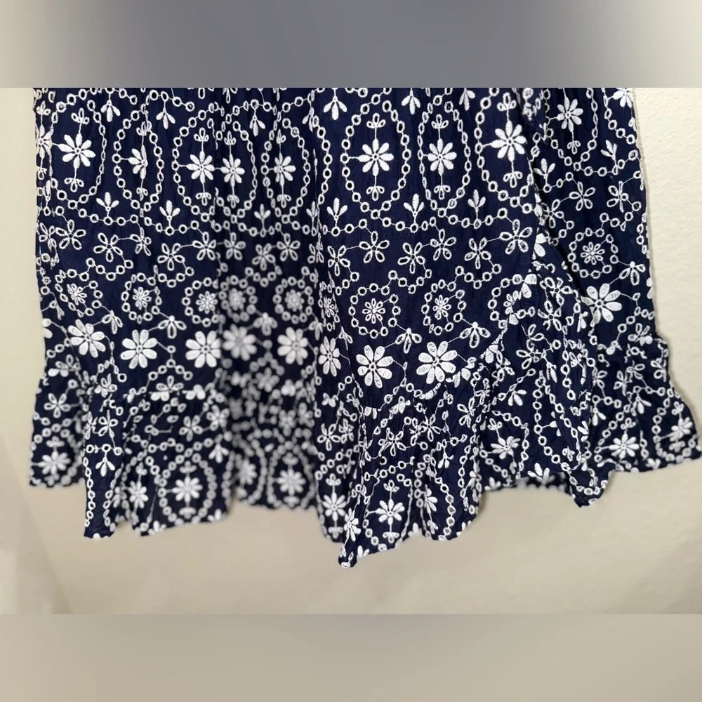 Kate Spade Navy/white Embroidered Eyelet ruffled Mini Dress- size 0‎